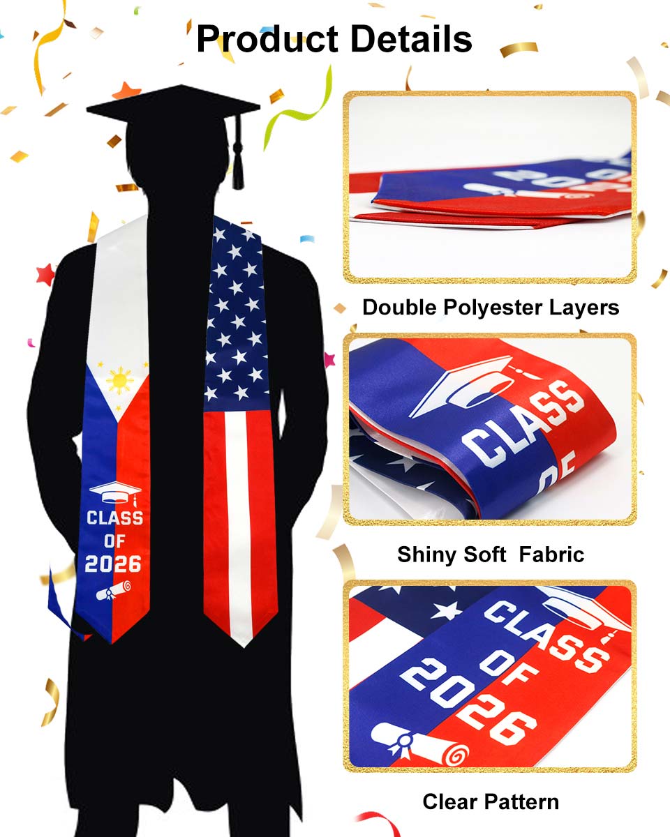 Class of 2026 Printed Flag Graduation Stole 72" - 8 Styles Available