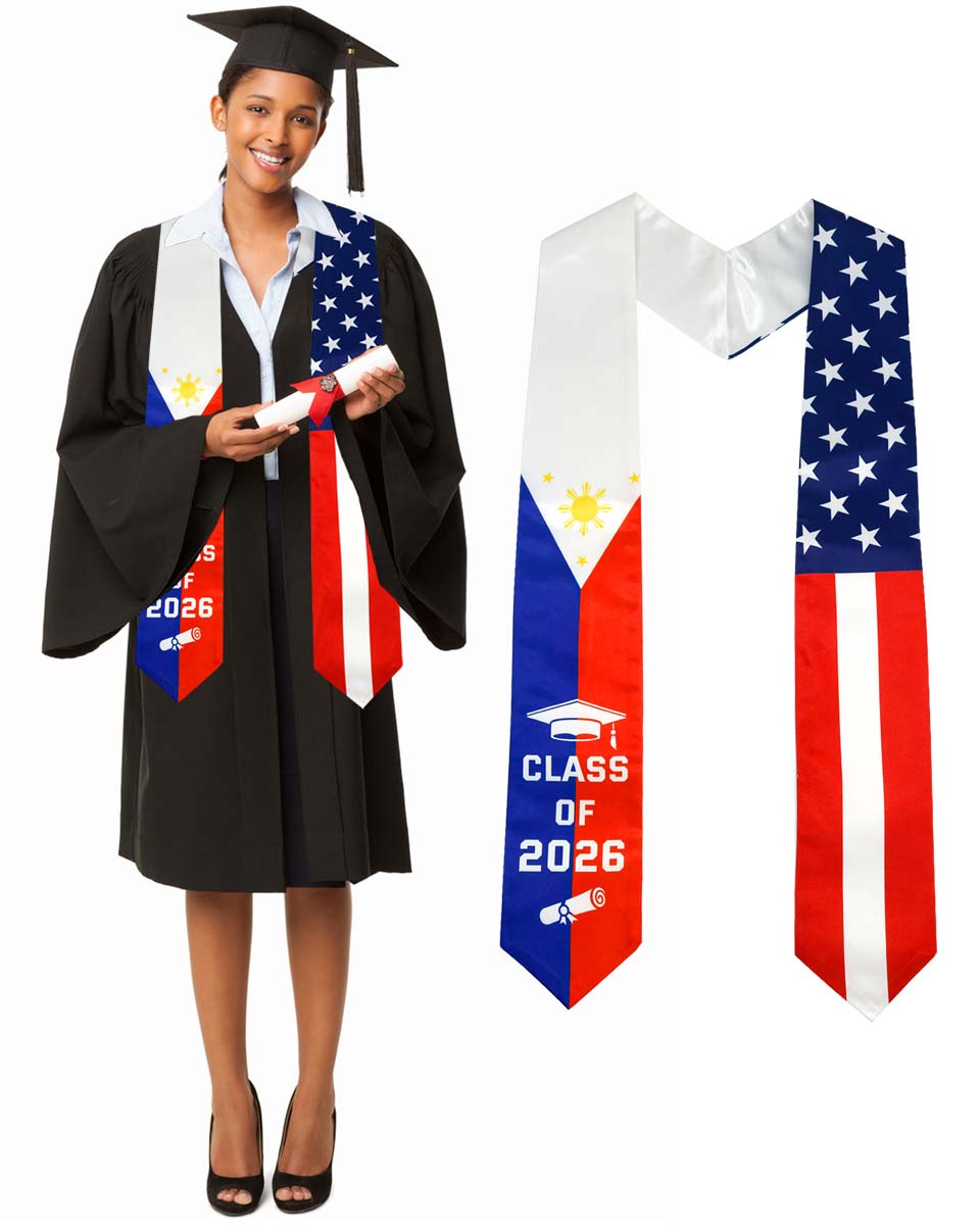 Class of 2026 Printed Flag Graduation Stole 72" - 8 Styles Available
