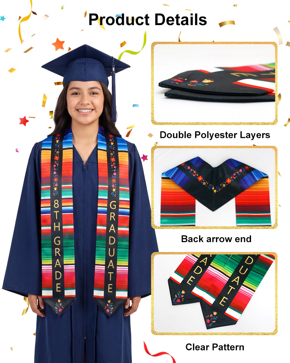 Mexico Graduation Printed Stole for 8th Grade Graduates