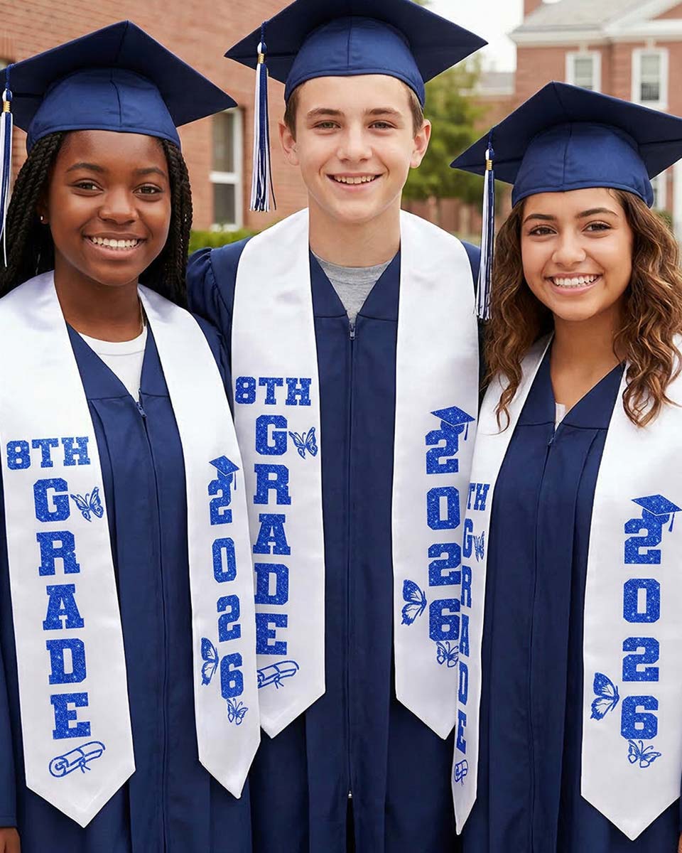 Class of 2026 8th Grade Graduation Stole with Glitter Letter - 2 Color Available