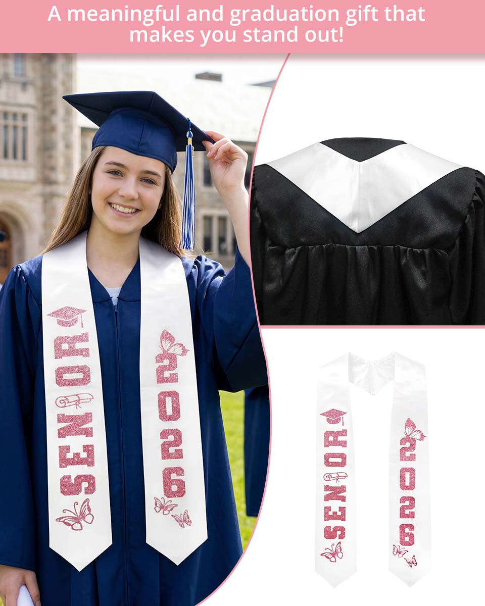 Class of 2026 Senior High School Graduation Stole with Glitter Letter - 2 Color Available