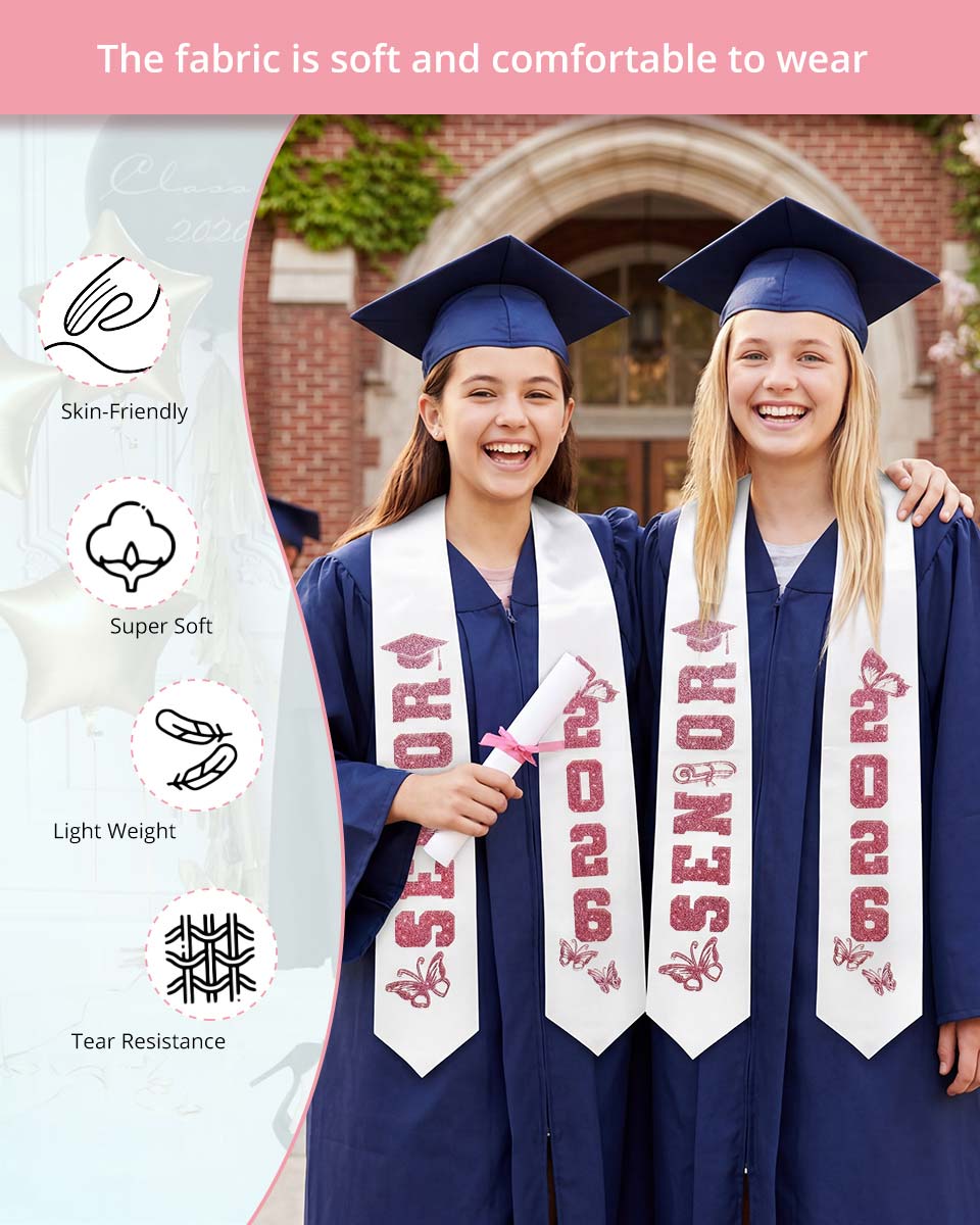 Class of 2026 Senior High School Graduation Stole with Glitter Letter - 2 Color Available