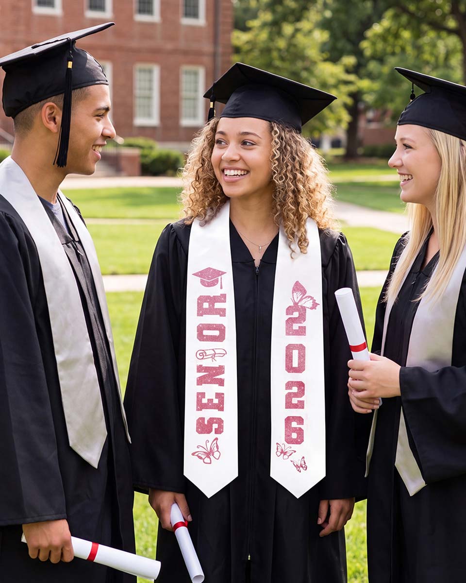 Class of 2026 Senior High School Graduation Stole with Glitter Letter - 2 Color Available
