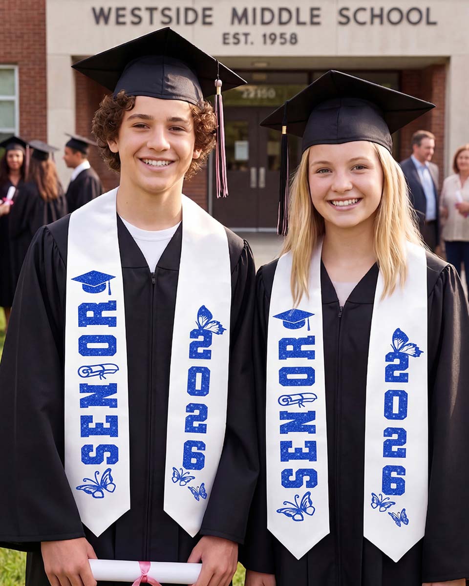 Class of 2026 Senior High School Graduation Stole with Glitter Letter - 2 Color Available