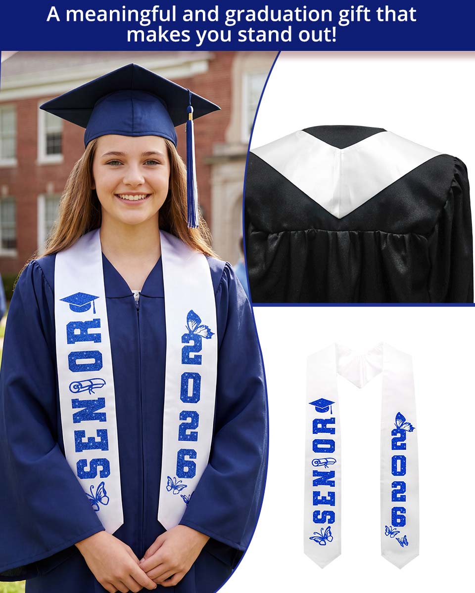 Class of 2026 Senior High School Graduation Stole with Glitter Letter - 2 Color Available