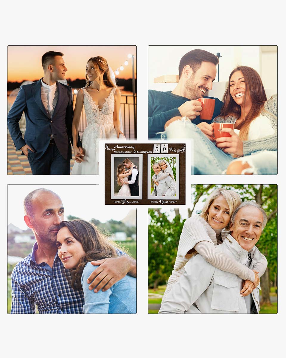 Brown Anniversary Wood Photo Frame Holds Double 4x6 Pictures