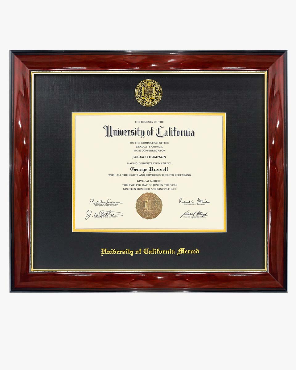 Deluxe Wooded Certificate Frame with Gold Foiled Logo - Various Universities & Sizes Available