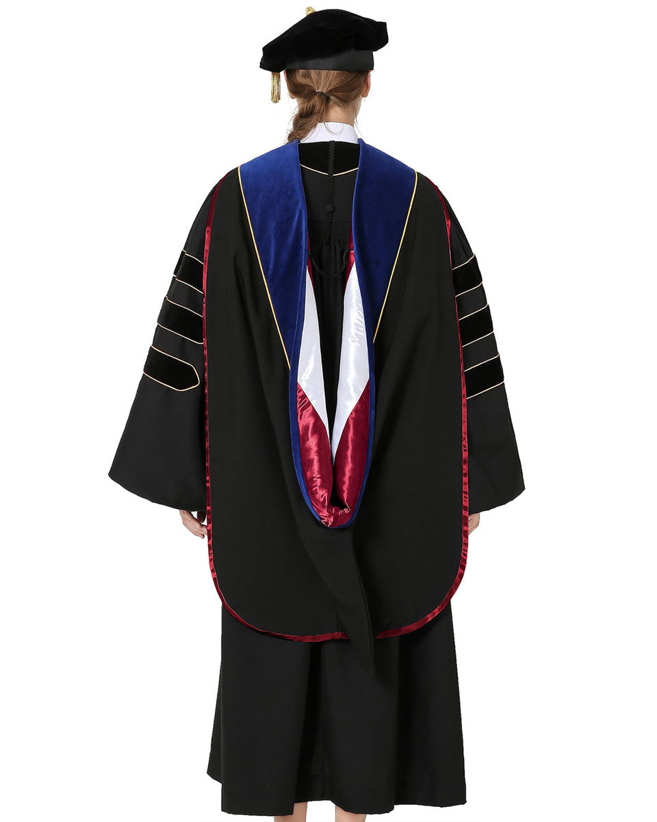 Deluxe Doctoral Hood with Gold Piping - 10 Color Combinations Available