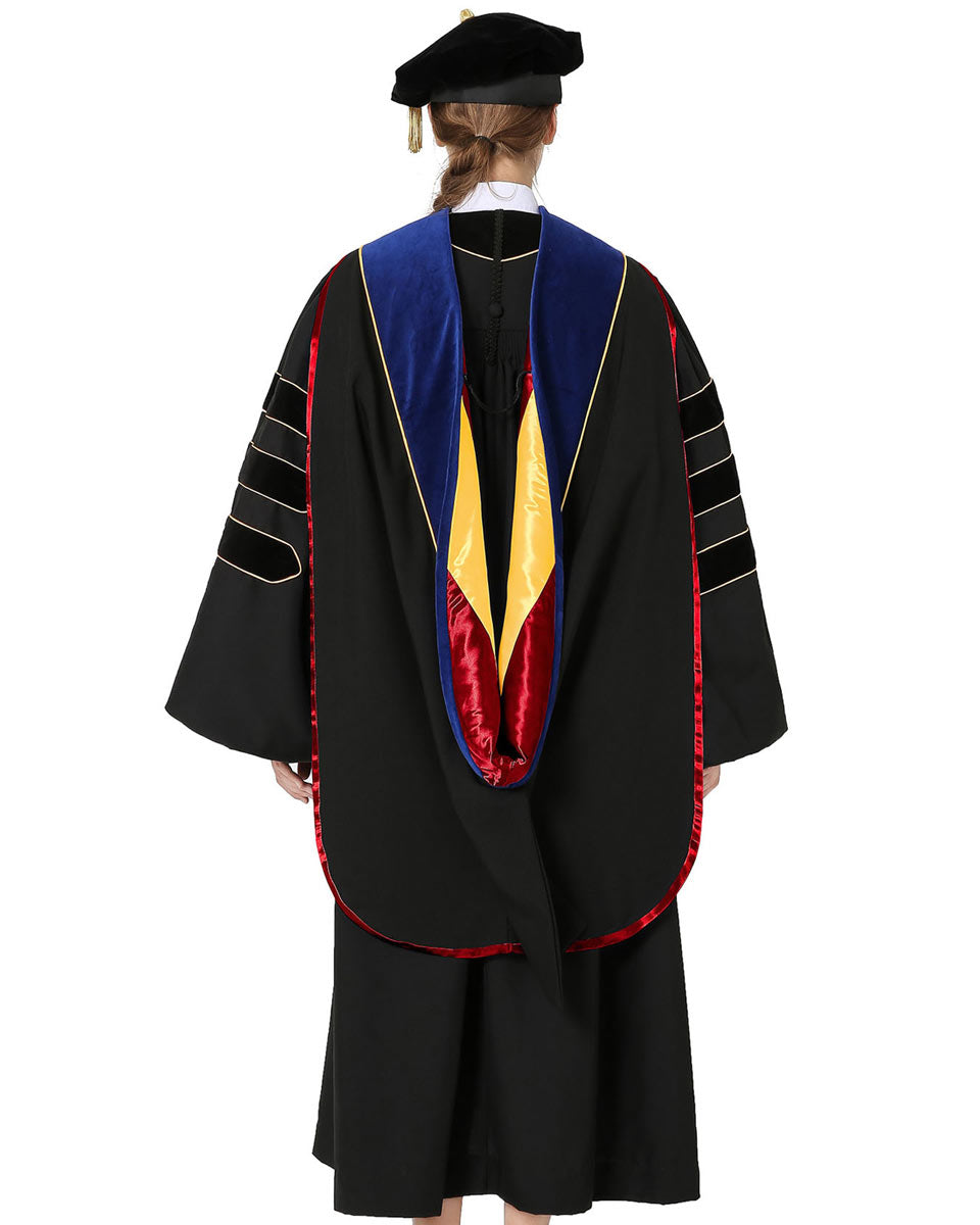 Deluxe Doctoral Hood with Gold Piping - 10 Color Combinations Available