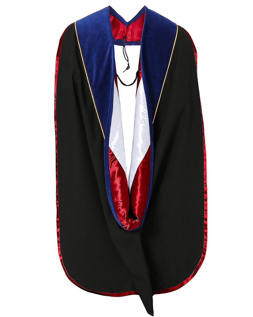 Deluxe Doctoral Hood with Gold Piping - 10 Color Combinations Available