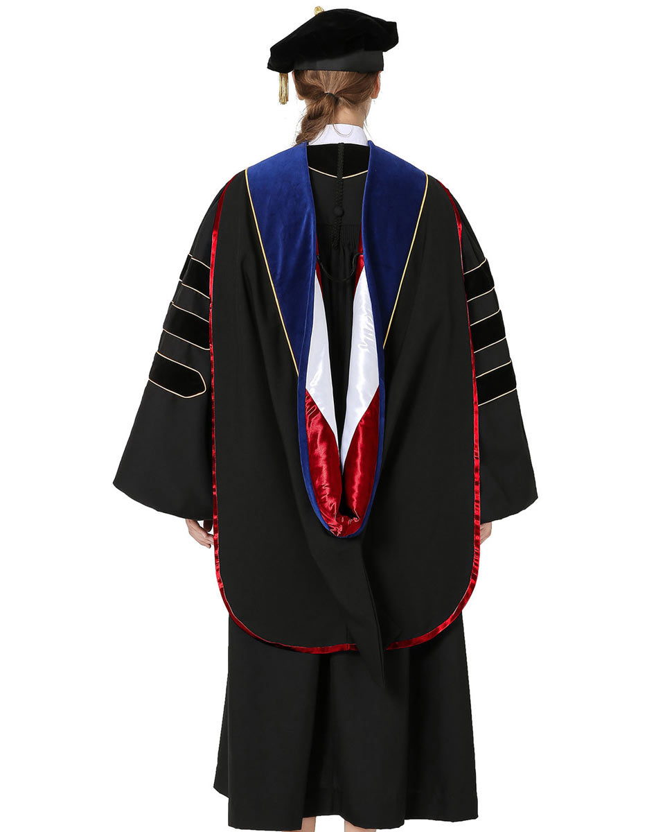 Deluxe Doctoral Hood with Gold Piping - 10 Color Combinations Available