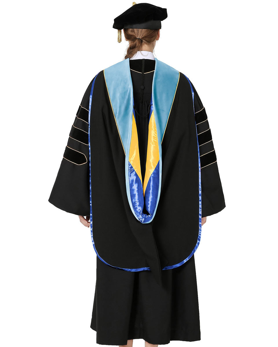 Deluxe Doctoral Hood with Gold Piping - 10 Color Combinations Available