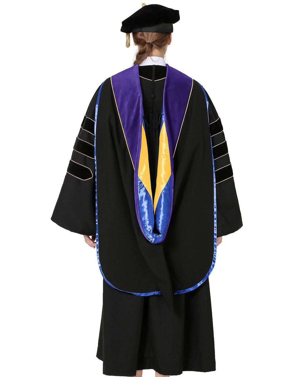 Deluxe Doctoral Hood with Gold Piping - 10 Color Combinations Available