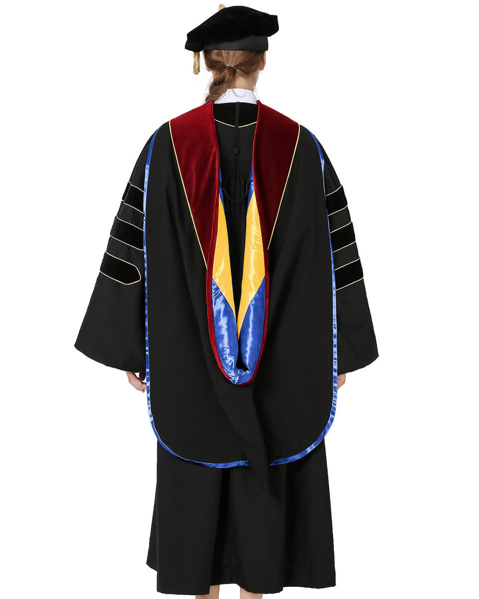 Deluxe Doctoral Hood with Gold Piping - 10 Color Combinations Available