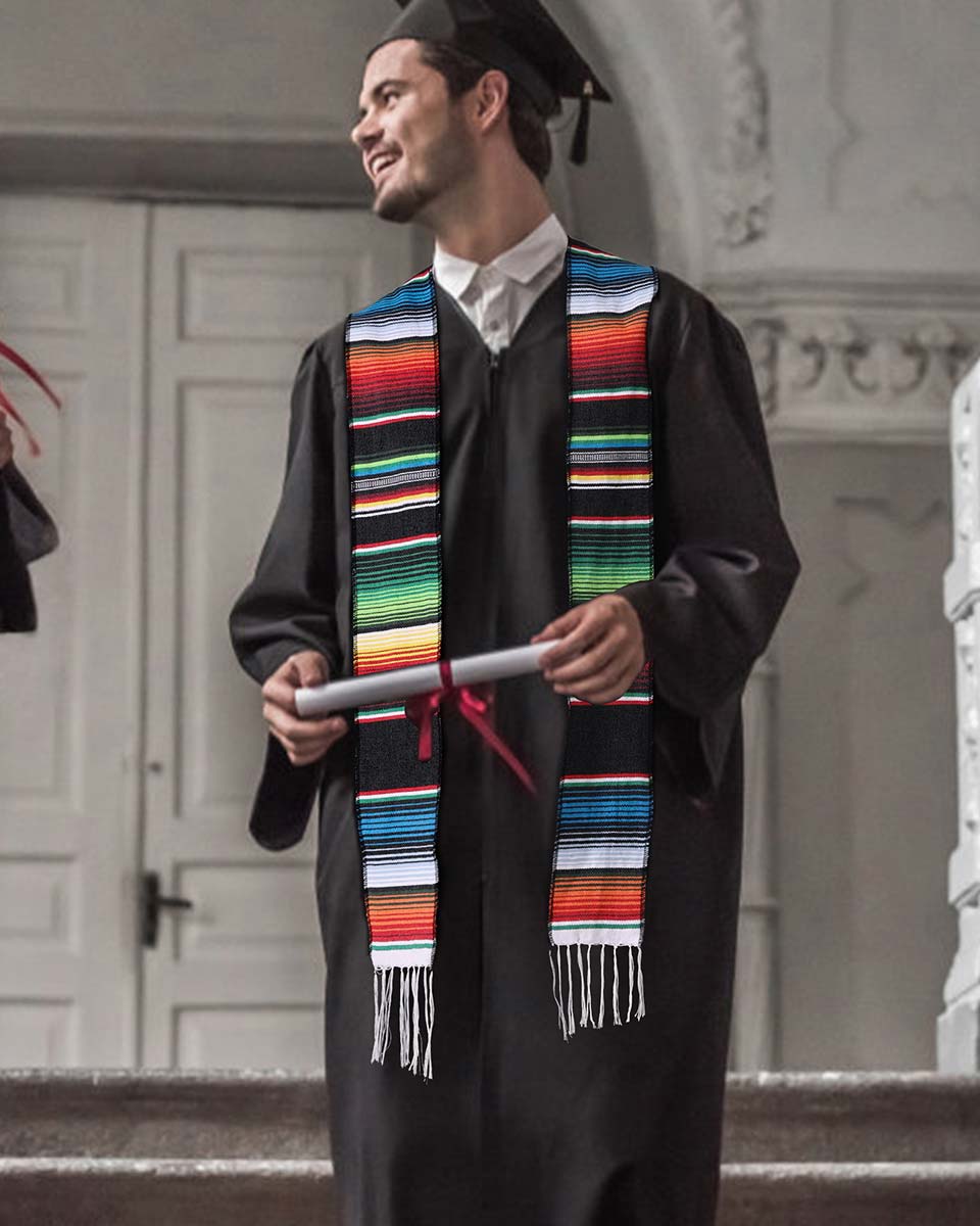 Mexican Serape Graduation Stole with White Tassel - 7 Colors Available