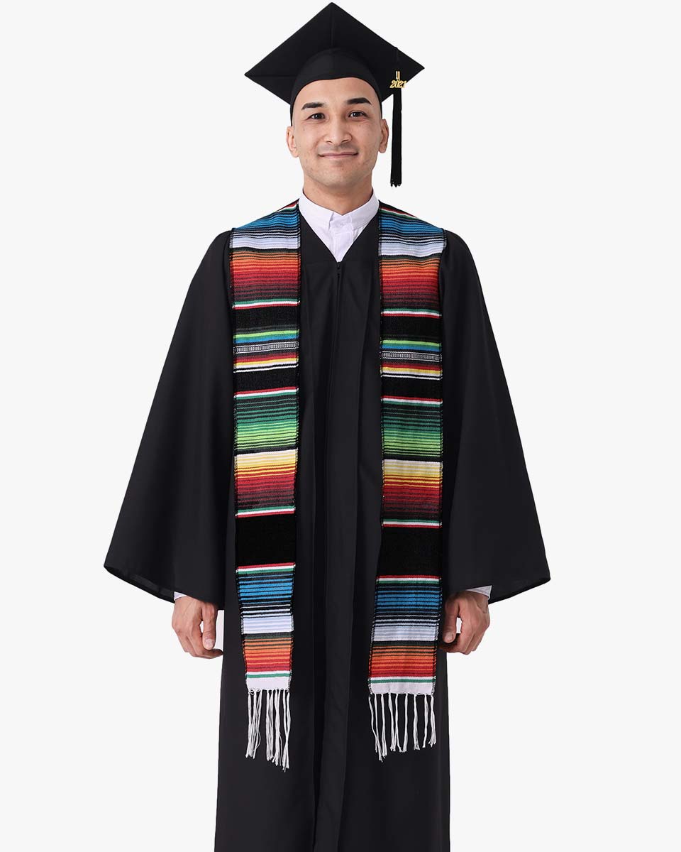 Mexican Serape Graduation Stole with White Tassel - 7 Colors Available