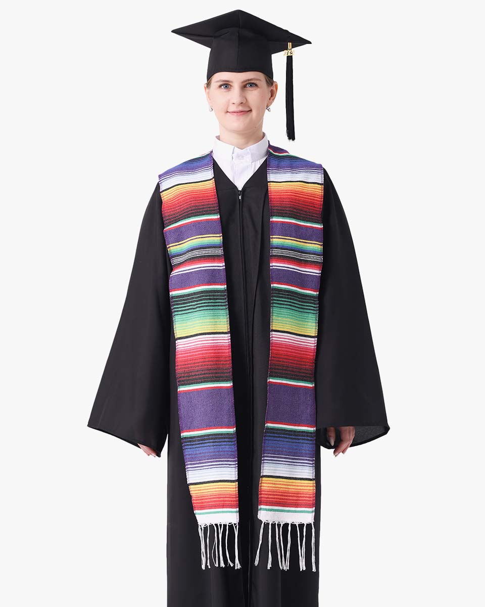 Mexican Serape Graduation Stole with White Tassel - 7 Colors Available