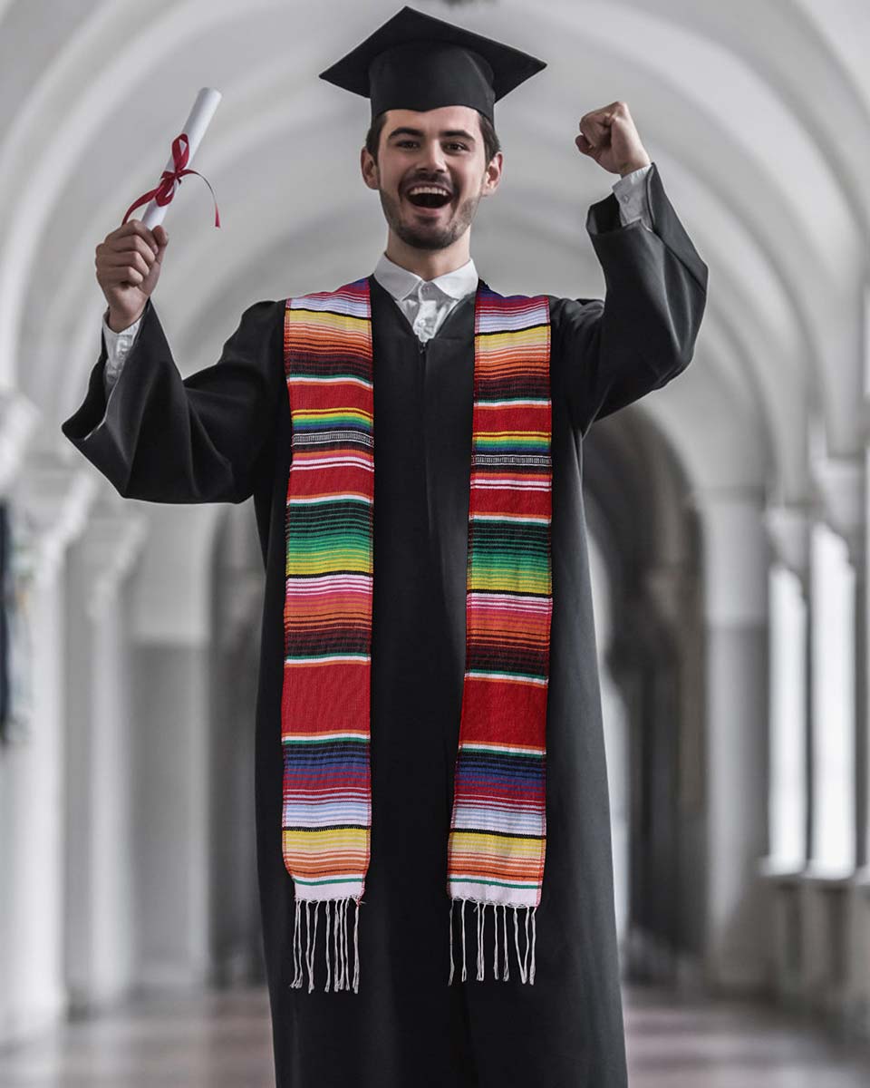 Mexican Serape Graduation Stole with White Tassel - 7 Colors Available