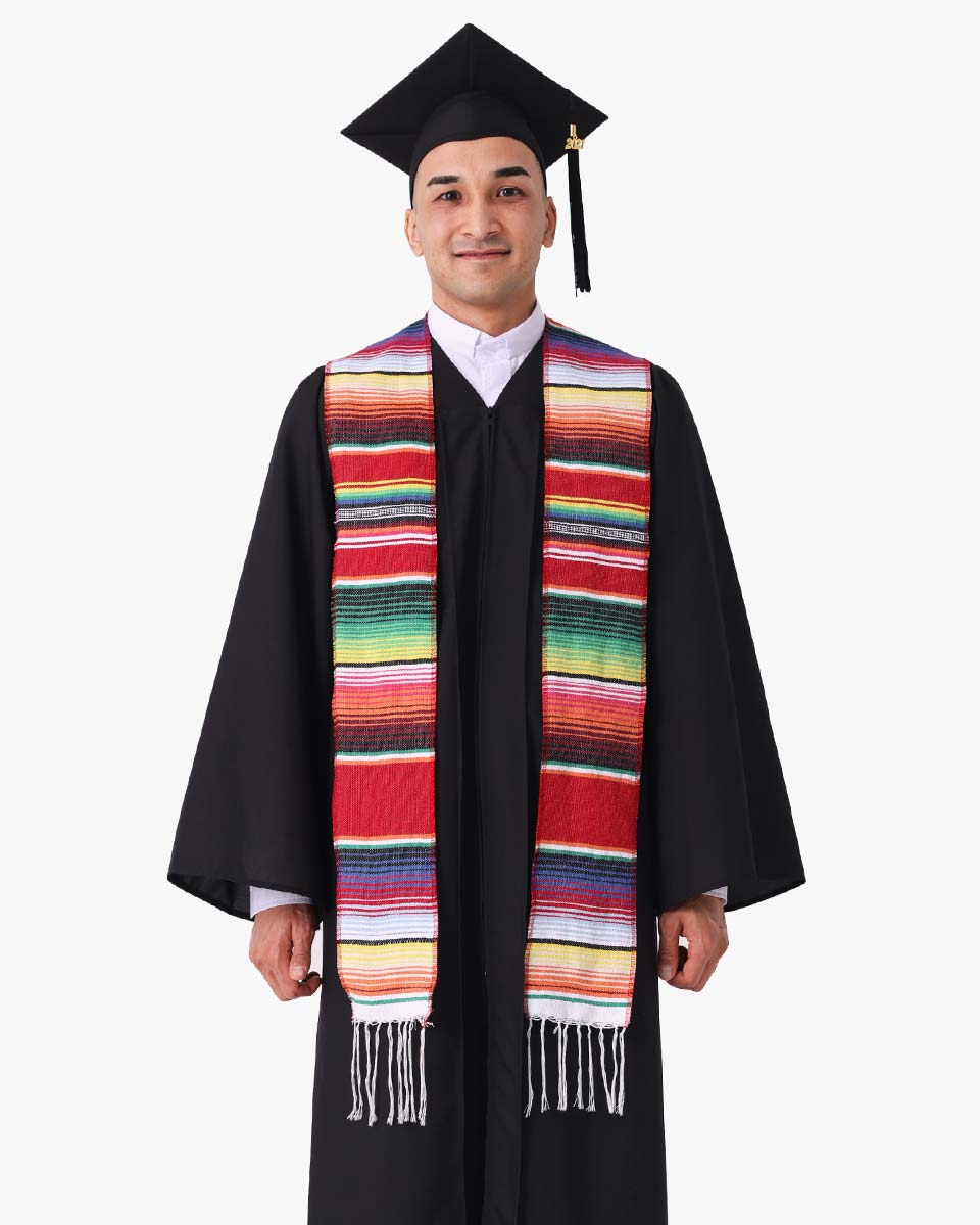 Mexican Serape Graduation Stole with White Tassel - 7 Colors Available