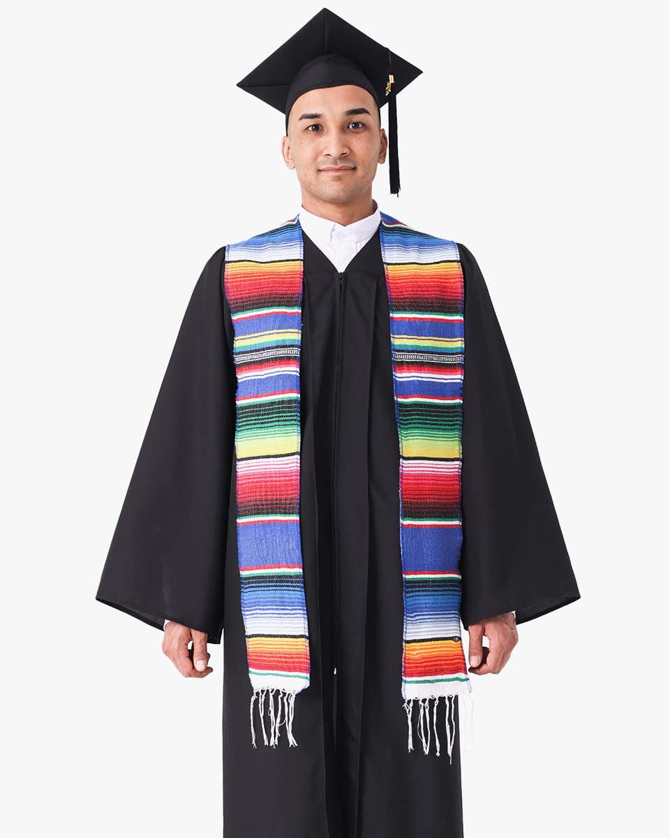 Mexican Serape Graduation Stole with White Tassel - 7 Colors Available