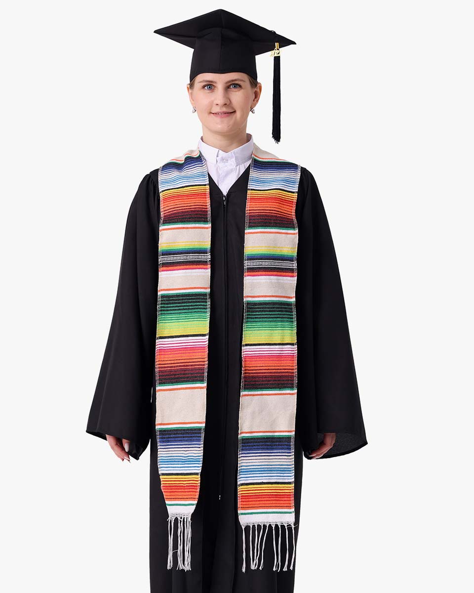 Mexican Serape Graduation Stole with White Tassel - 7 Colors Available