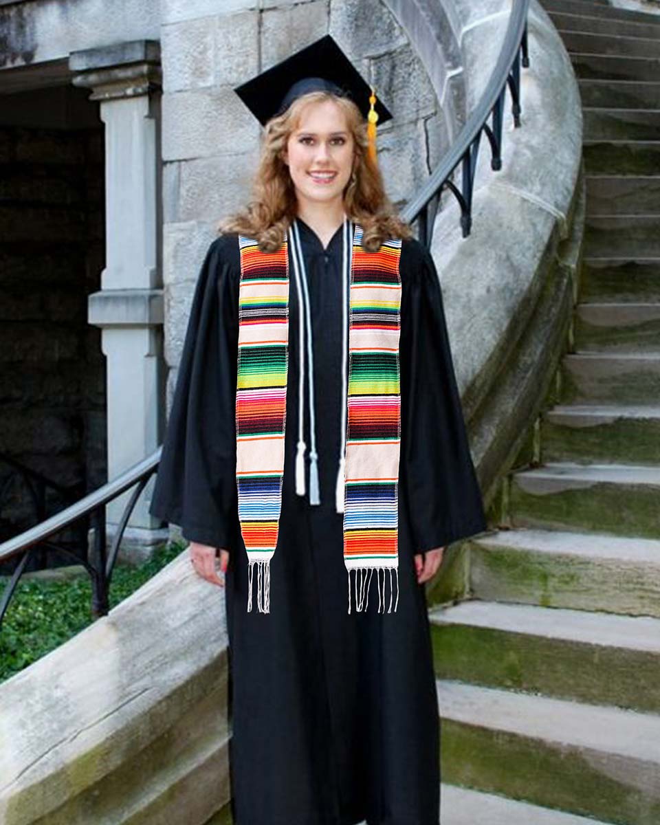 Mexican Serape Graduation Stole with White Tassel - 7 Colors Available