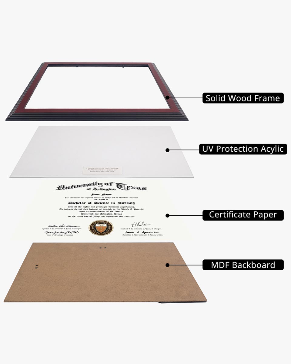 Certificate Document Solid Wood Frame Mahogany with Black Tapering Stepped Edge - 8 1-2'' x 11''