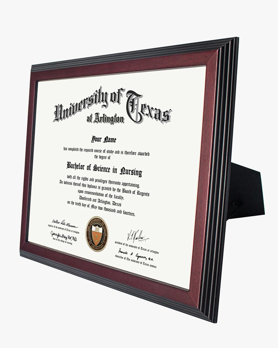 Certificate Document Solid Wood Frame Mahogany with Black Tapering Stepped Edge - 8 1-2'' x 11''