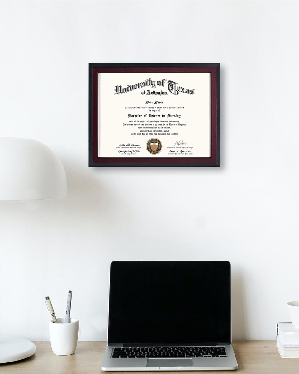 Certificate Document Solid Wood Frame Mahogany with Black Tapering Stepped Edge - 8 1-2'' x 11''