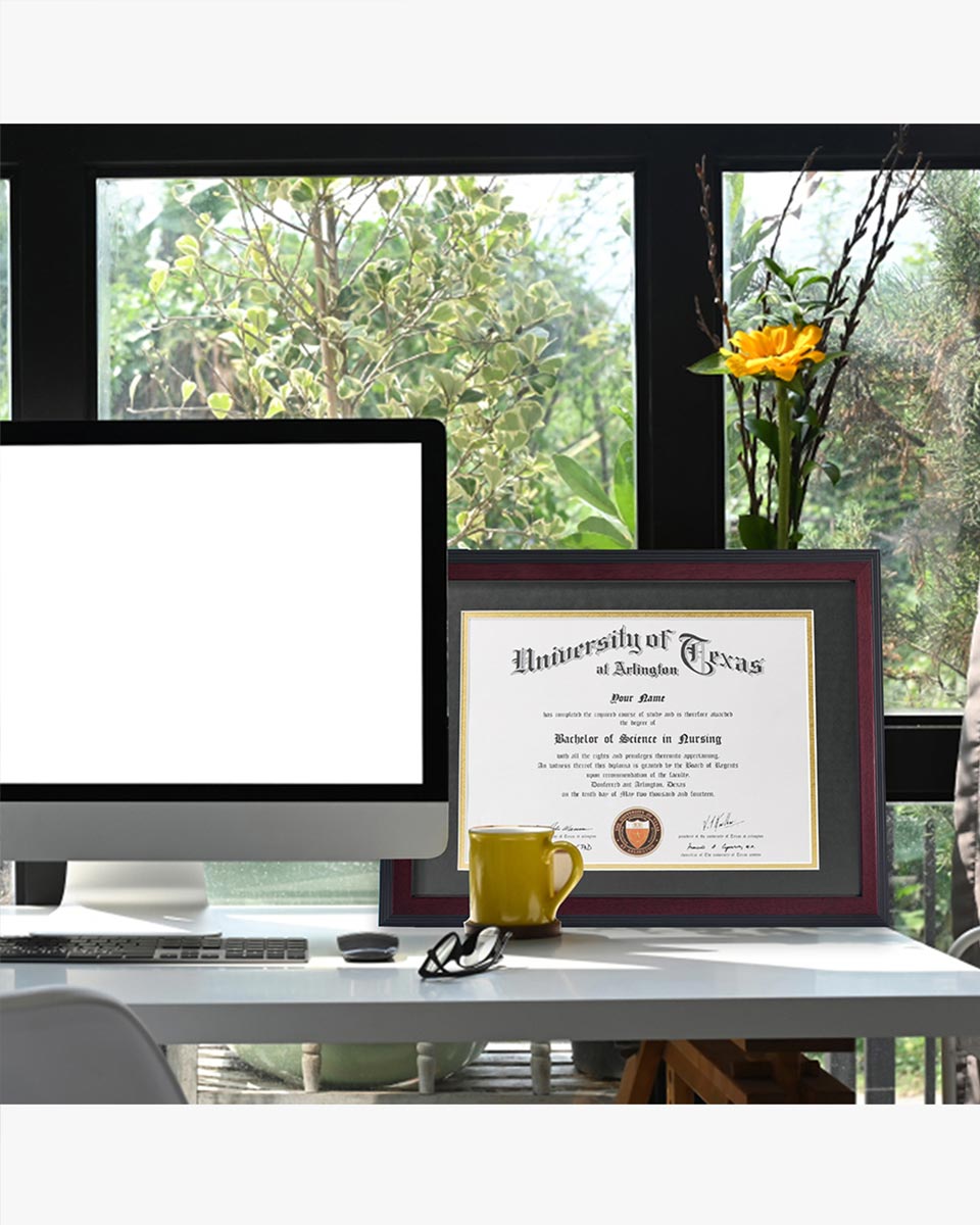 Certificate Document Solid Wood Frame Mahogany with Black Tapering Stepped Edge - 8.5"*11"-11"*14"