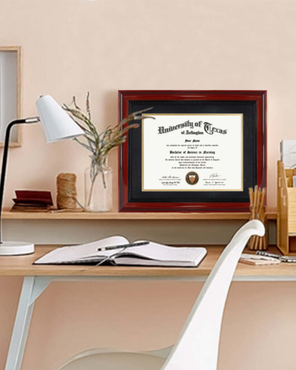 Certificate Document Cherry Finish with Intricate Black Rope Detail Solid Wood Frame with Mat - 8.5"*11" - 11"*14"