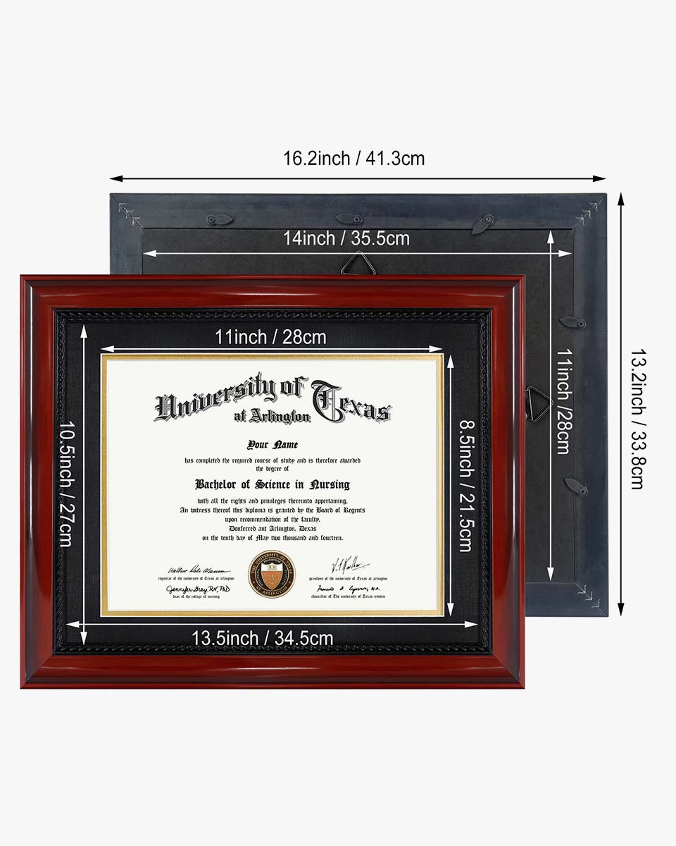 Certificate Document Cherry Finish with Intricate Black Rope Detail Solid Wood Frame with Mat - 8.5"*11" - 11"*14"