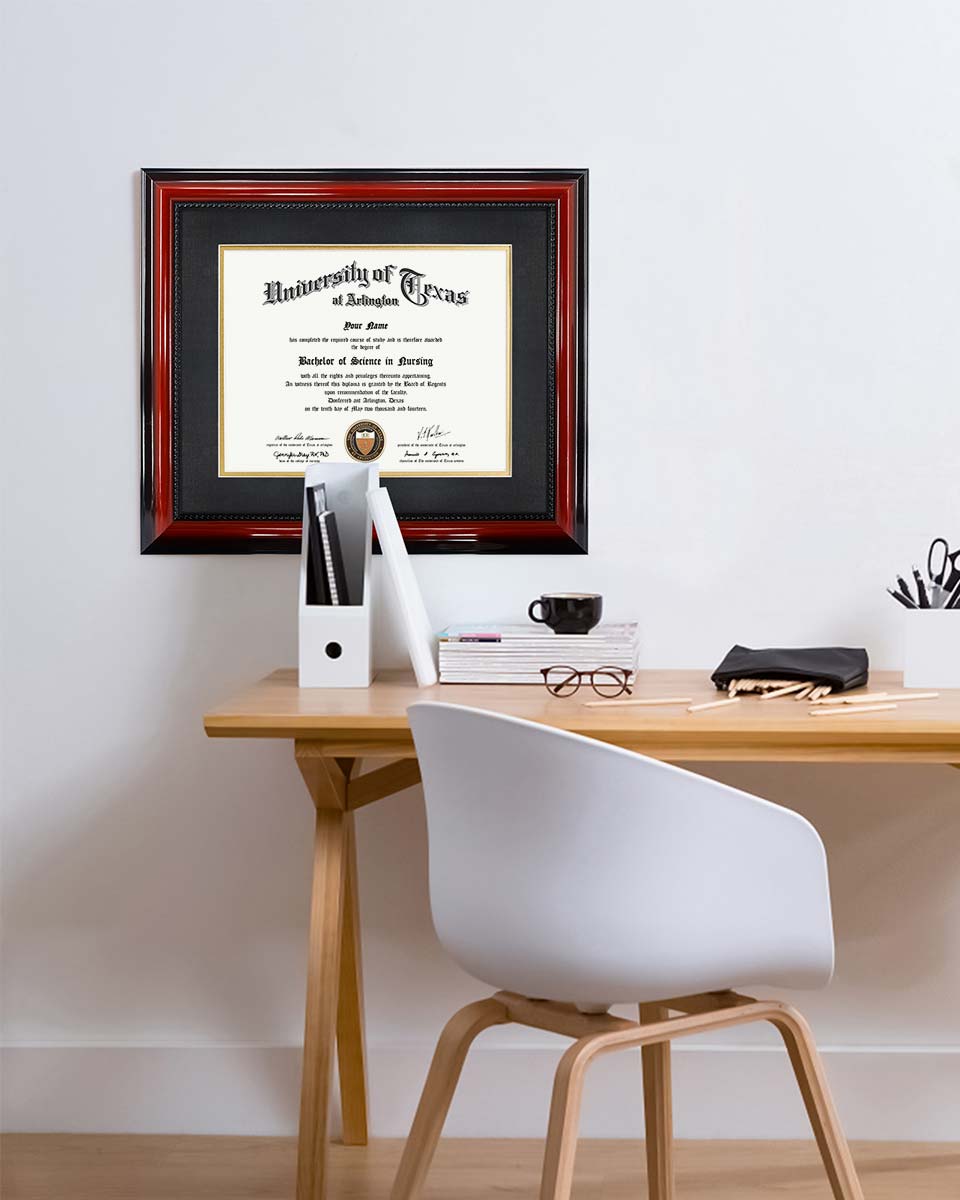 Certificate Document Cherry Finish with Intricate Black Rope Detail Solid Wood Frame with Mat - 11"*14"