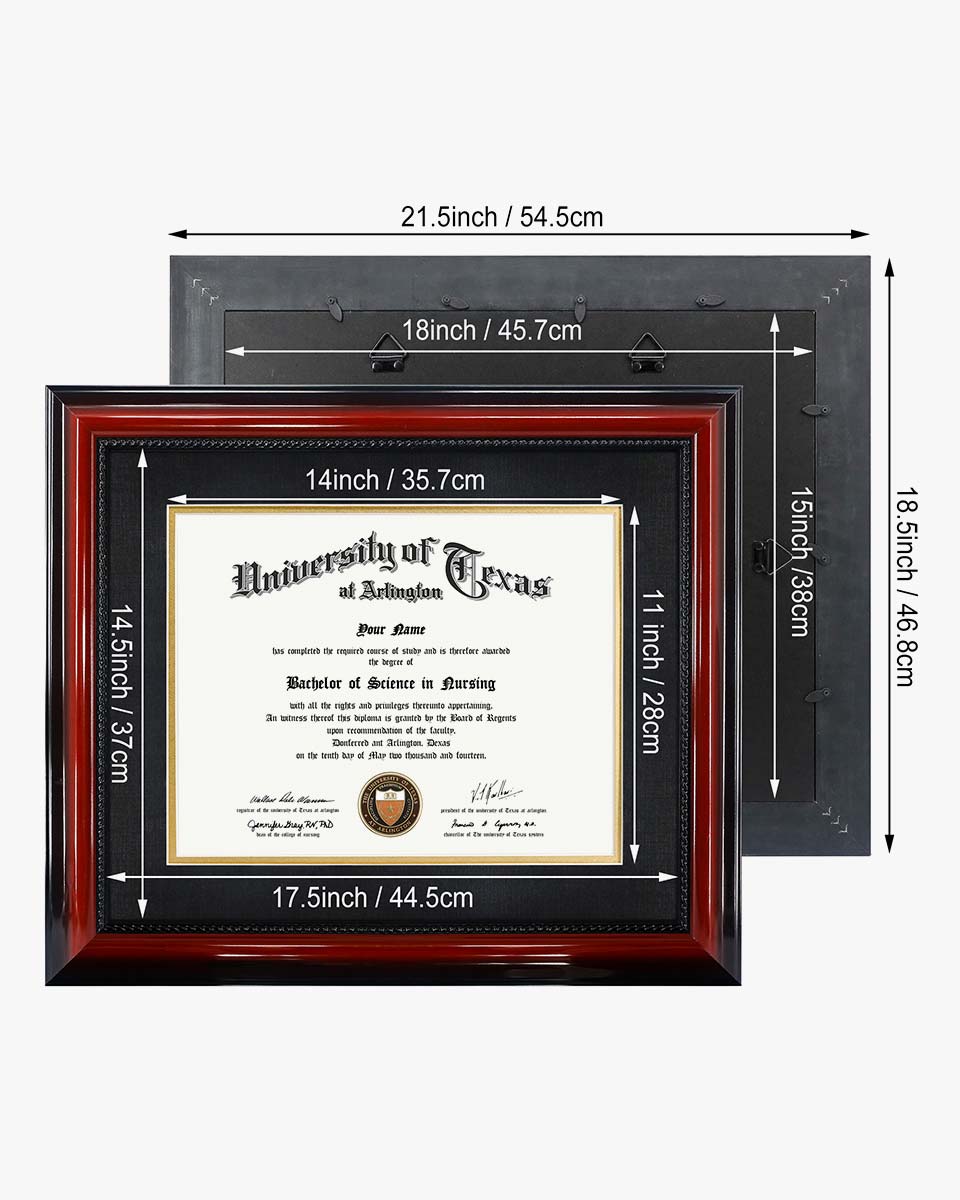 Certificate Document Cherry Finish with Intricate Black Rope Detail Solid Wood Frame with Mat - 11"*14"