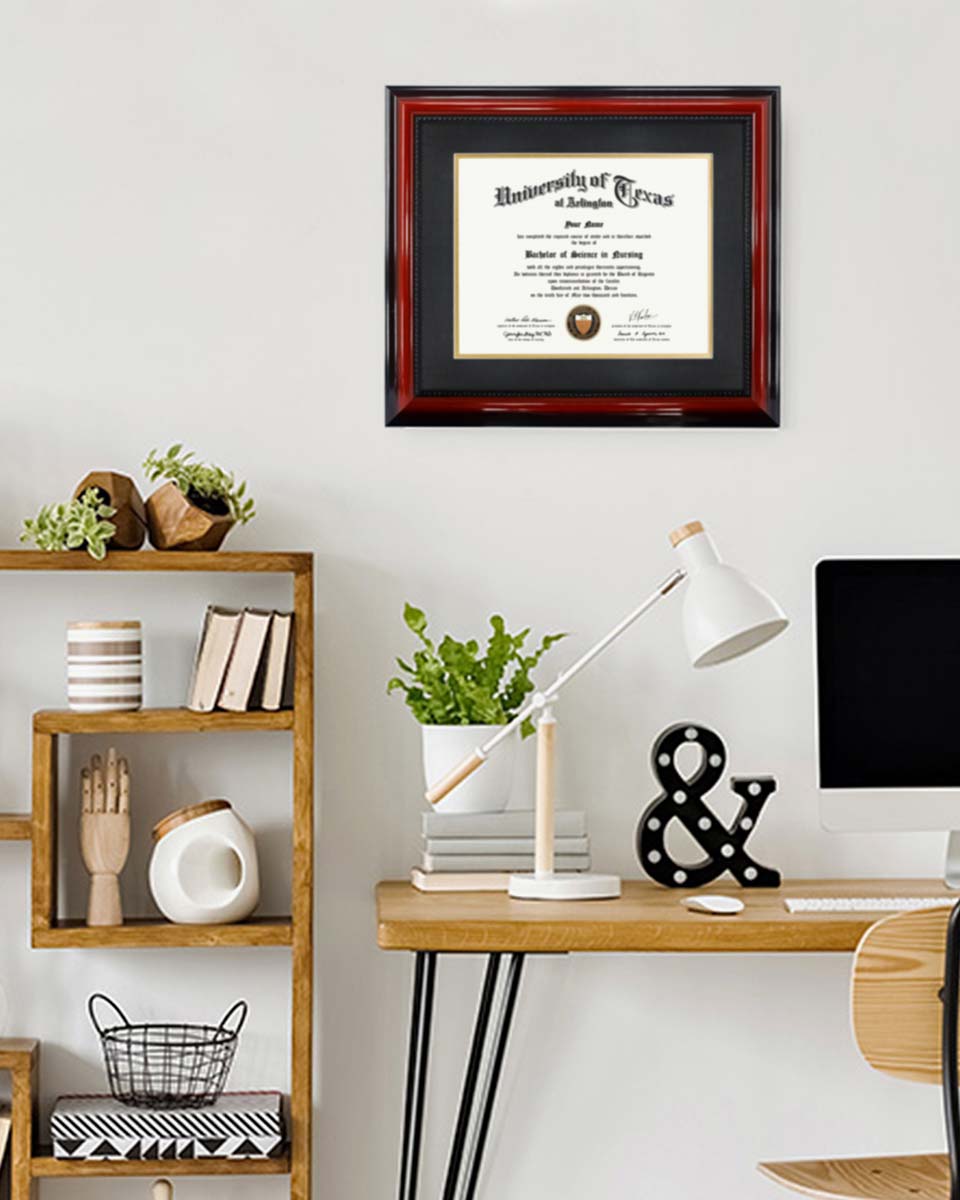 Certificate Document Cherry Finish with Intricate Black Rope Detail Solid Wood Frame with Mat - 11"*14"