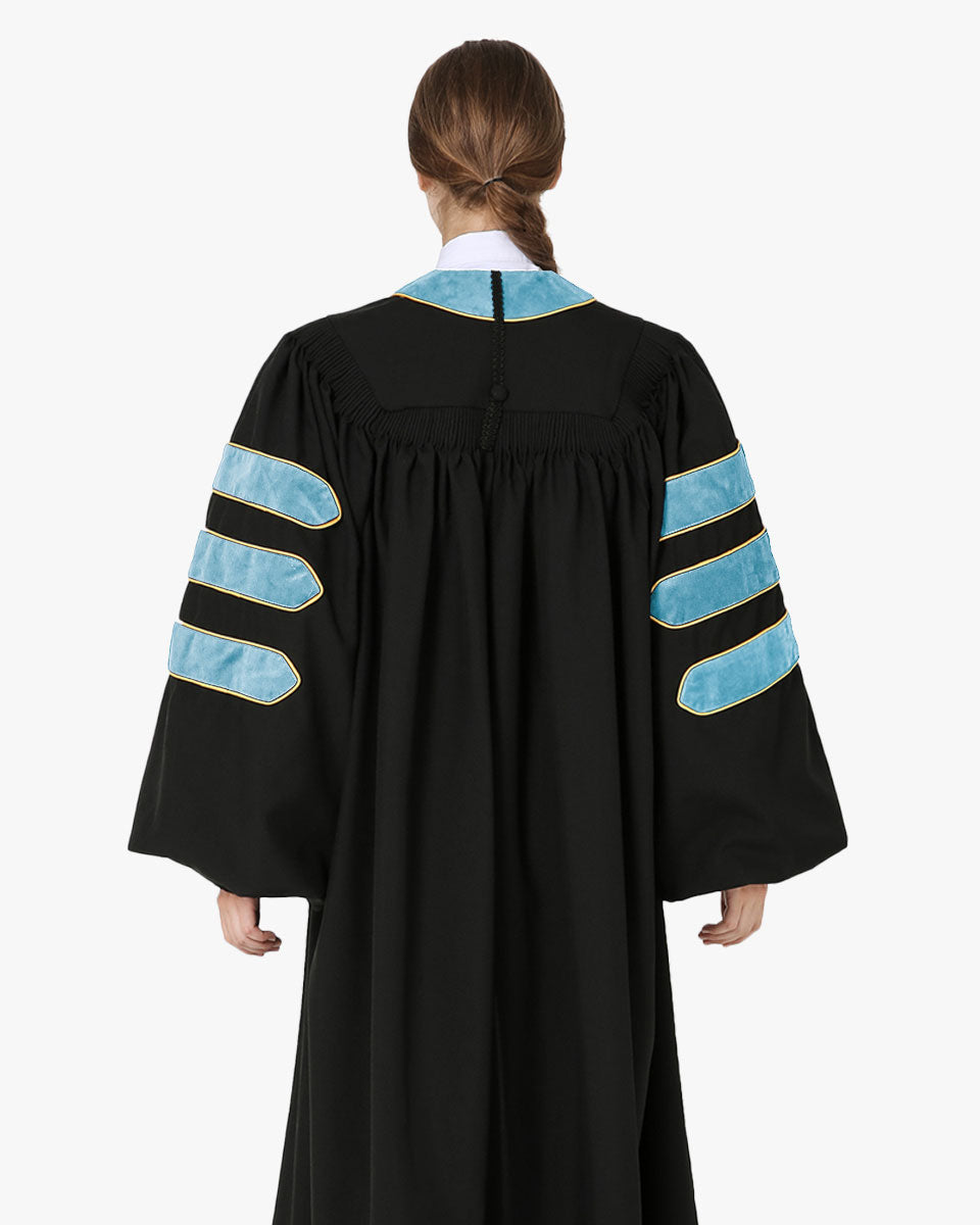 Deluxe Doctoral Academic Gowns - Light Blue with Gold Piping