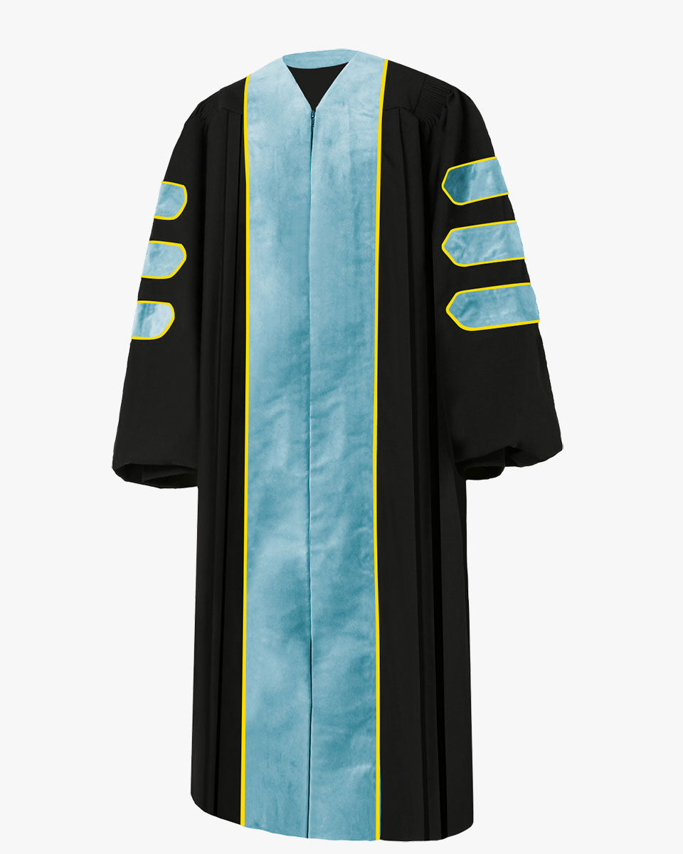 Deluxe Doctoral Academic Gowns - Light Blue with Gold Piping