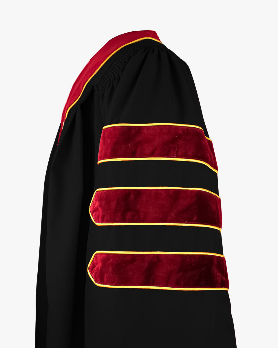 Deluxe Doctoral Gown Tam - Scarlet Trim with Gold Piping