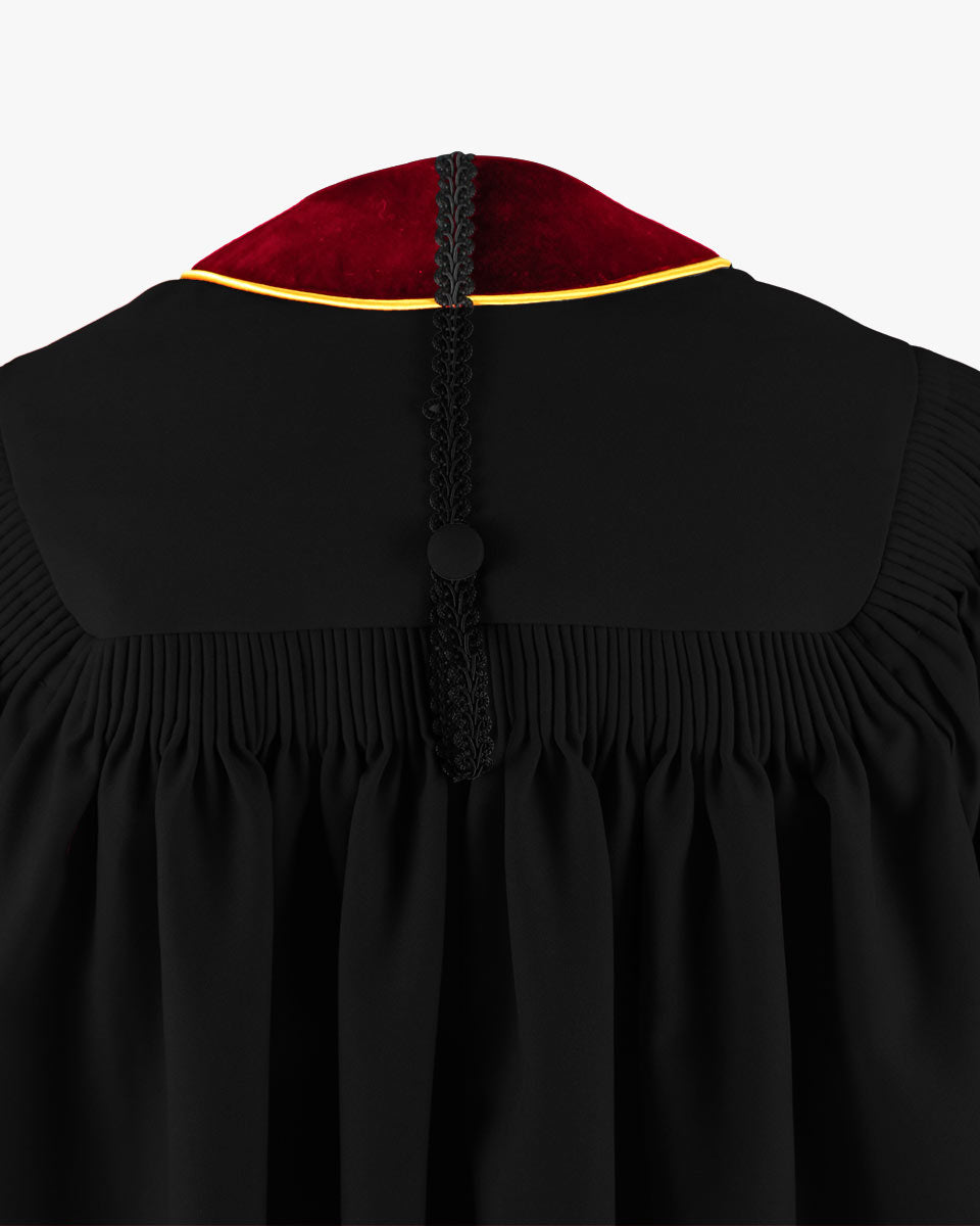 Deluxe Doctoral Gown Tam - Scarlet Trim with Gold Piping