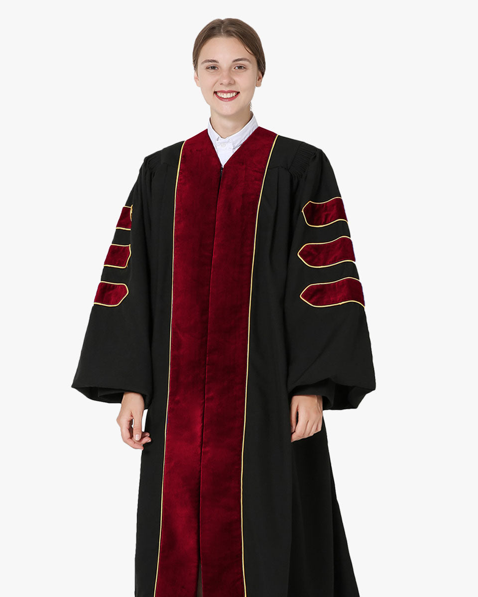 Deluxe Doctoral Academic Gown Only - Scarlet with Gold Piping