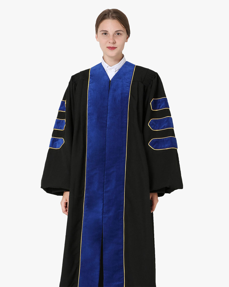 Deluxe Doctoral Academic Gown Only - PhD Blue with Gold Piping