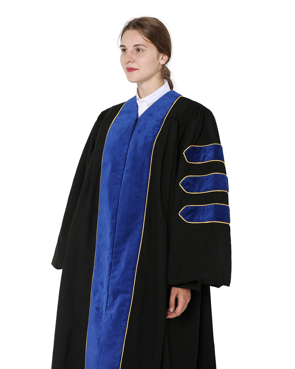 Deluxe Doctoral Academic Gown Only - PhD Blue with Gold Piping