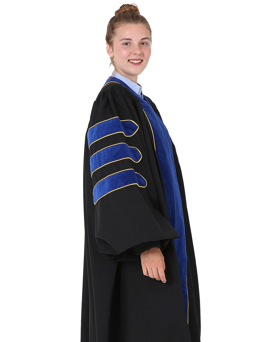 Deluxe Doctoral Academic Gown Only - PhD Blue with Gold Piping