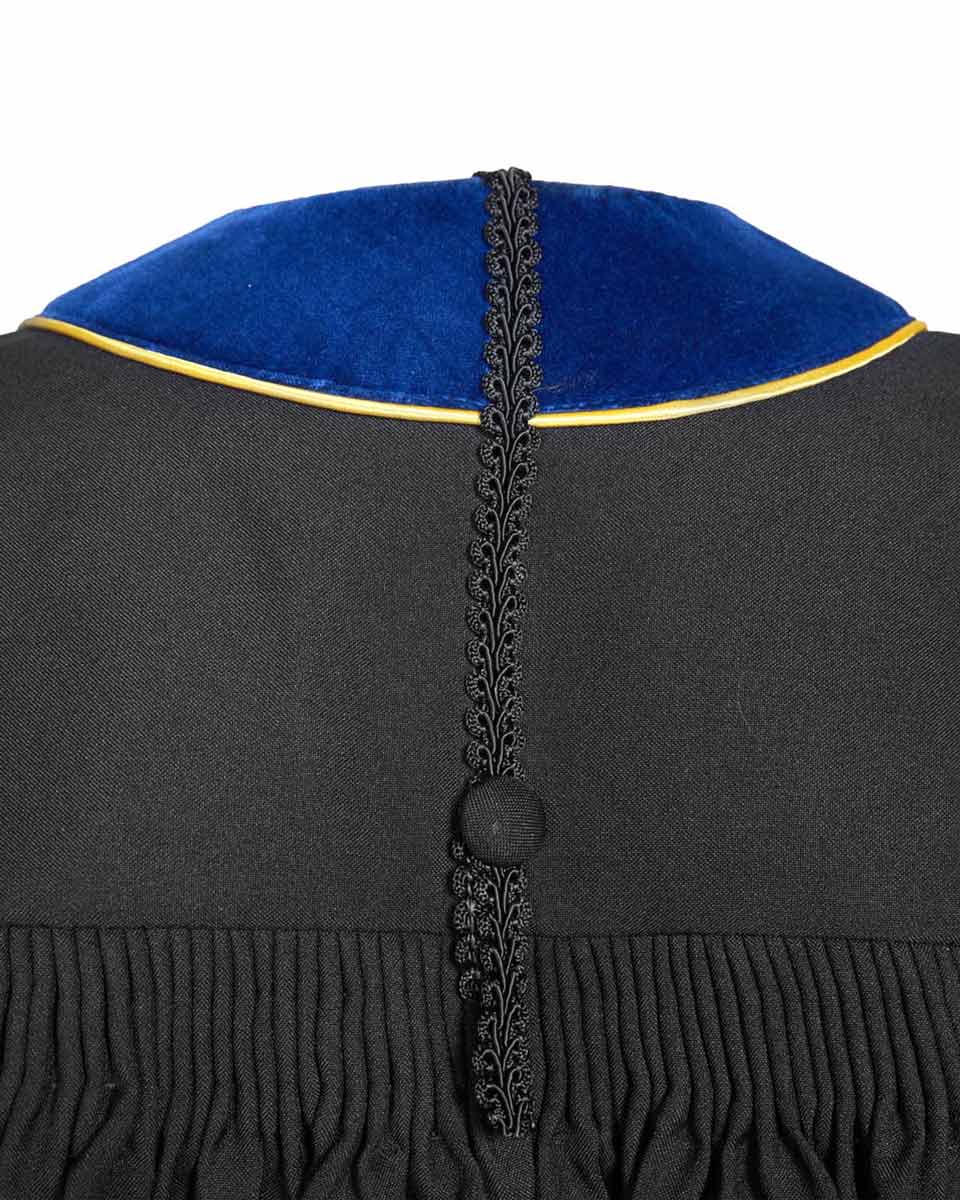 Deluxe Doctoral Gown Tam - PhD Blue Trim with Gold Piping