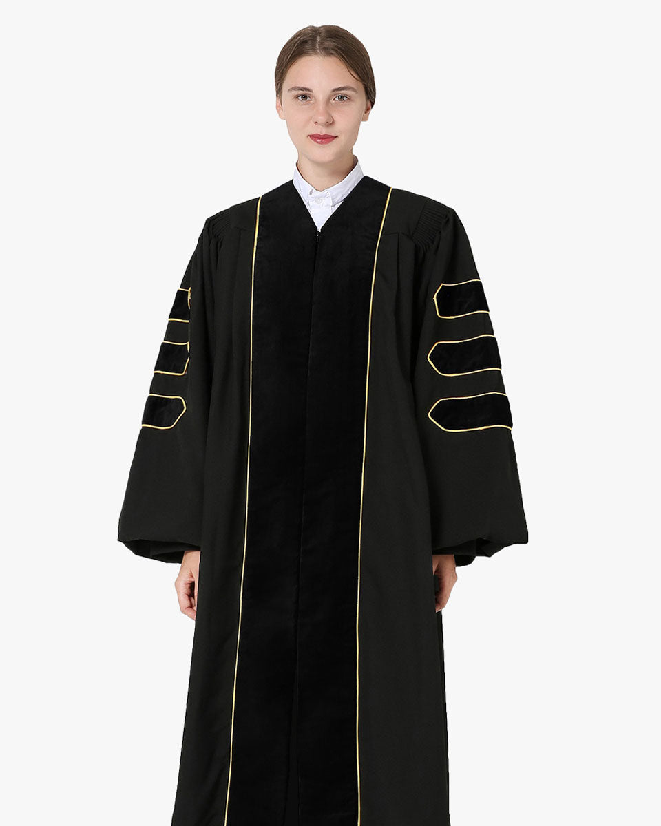 Deluxe Doctoral Academic Gown Only - Black with Gold Piping