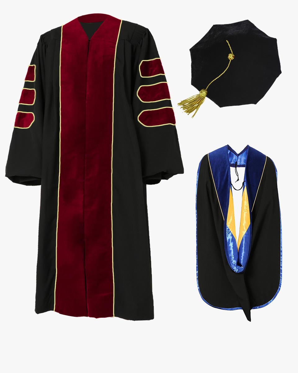 Deluxe Doctoral Tam, Gown & Hood Package - Scarlet