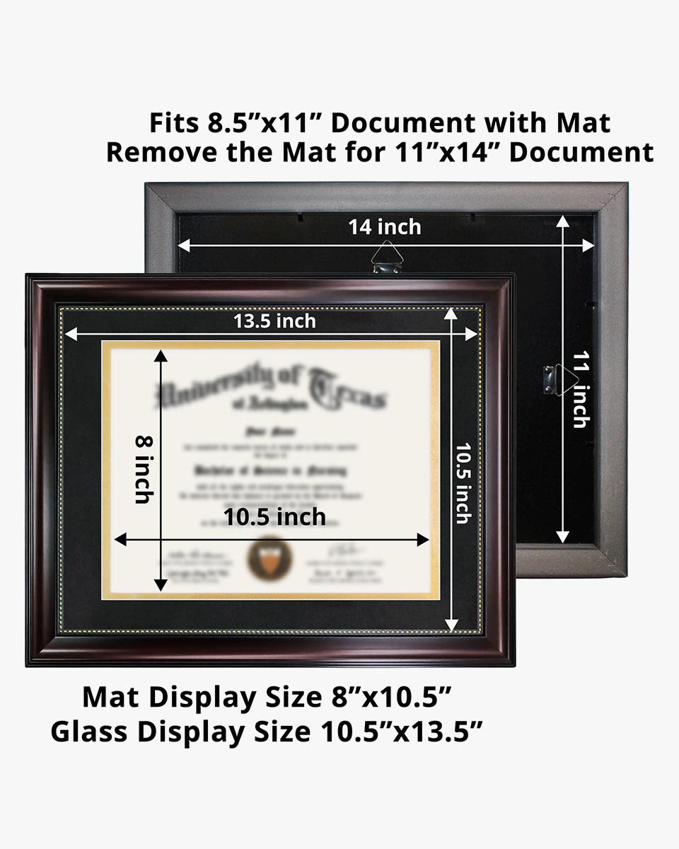 Certificate Document Recycled Polystyrene Frame with Black Gold Double Mat for 8.5"*11" - 2 Colors Available