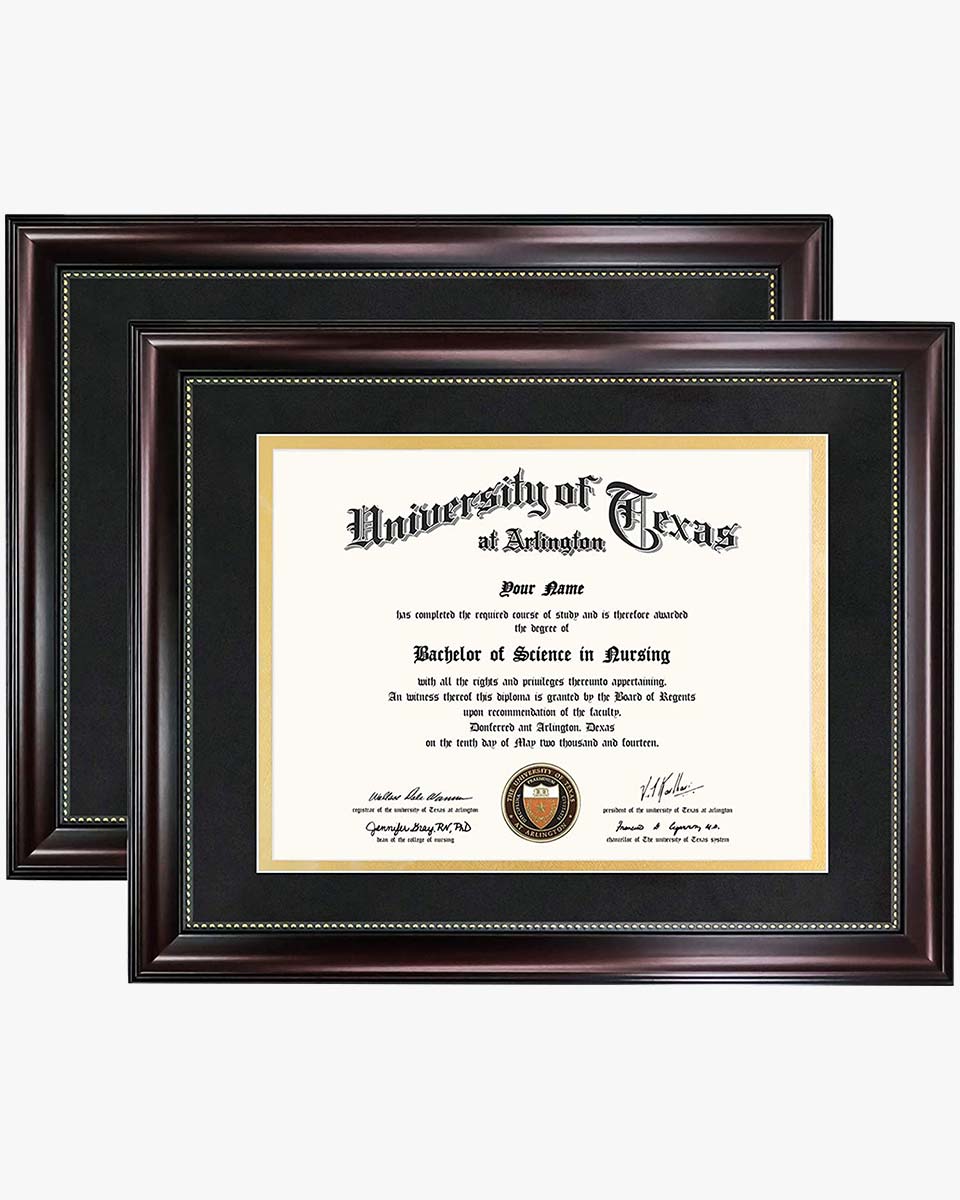 Certificate Document Recycled Polystyrene Frame with Black Gold Double Mat for 8.5"*11" Pack of 2 - 3 Colors Available