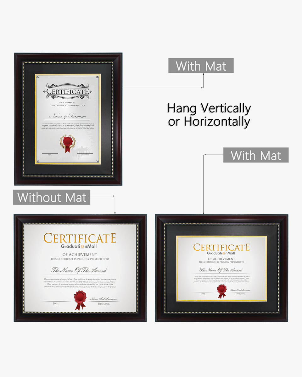 Certificate Document Recycled Polystyrene Frame with Black Gold Double Mat for 8.5"*11" - 2 Colors Available