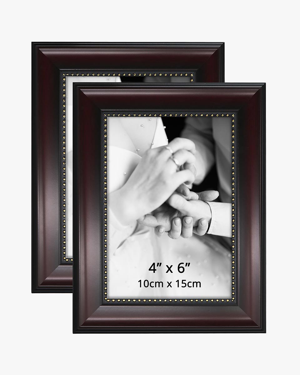 Mahogany Picture Frame,Photo Display with Gold Beading,pack of 2 - 3 Sizes Available